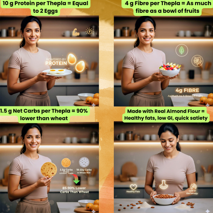 Ultra Low Carb High Protein Thepla Premix | Made with Real Almond Flour | 1.5g Net Carbs | Gluten Free, No Maida | Diabetic-Friendly, Keto-Friendly Almond Methi Atta Mix | 1kg